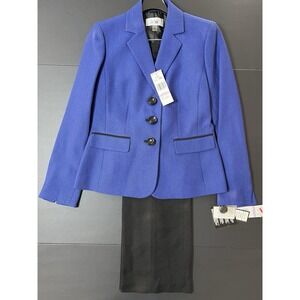 Le Suit‎ Pant Suit 2pc Women's 6 Blue Geometric Print NWT Retail $200 Business